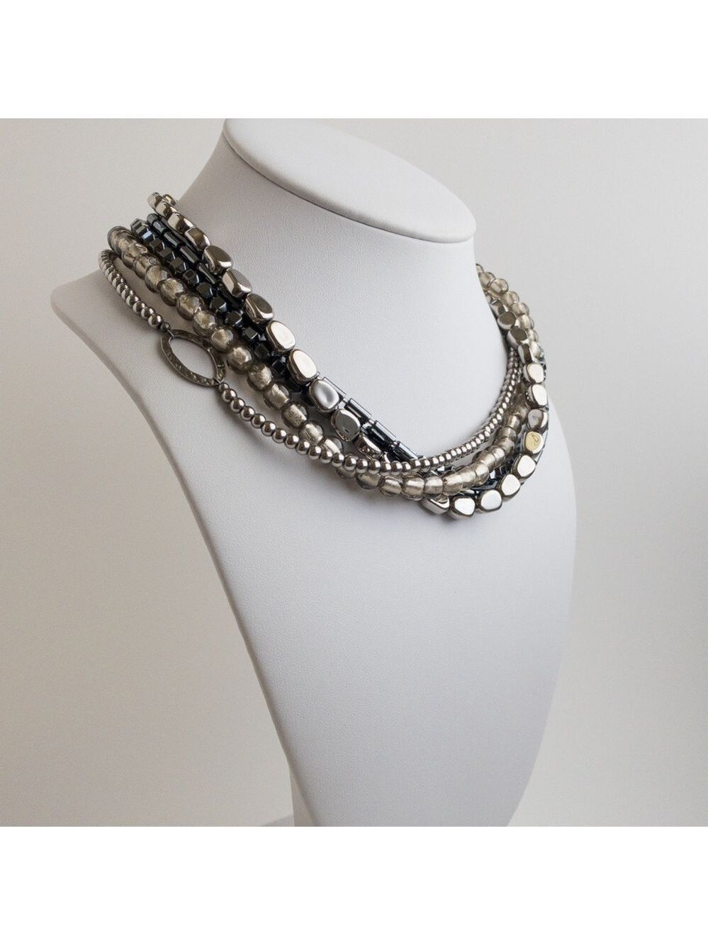 Silpada Sterling Silver Hematite Foiled Glass Multi Strand Necklace